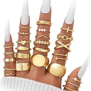 25 Pcs Gold Knuckle Rings Set for Women Finger Midi Rings Variable Shapes